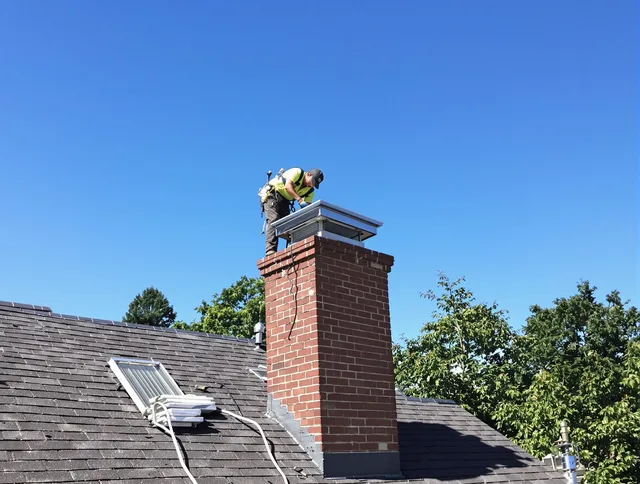 St. Cloud Chimney Sweep technician measuring a chimney cap in St. Cloud, FL